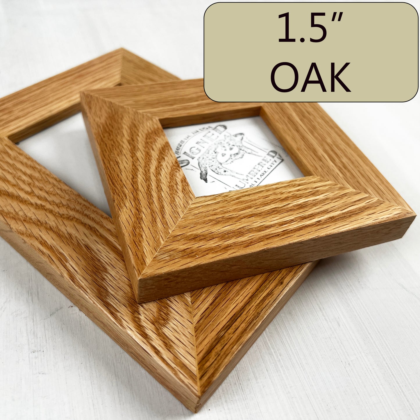 Solid Oak Picture Frame in 1.5" Hardwood Molding - Choose Your Size - Ships Right Away!