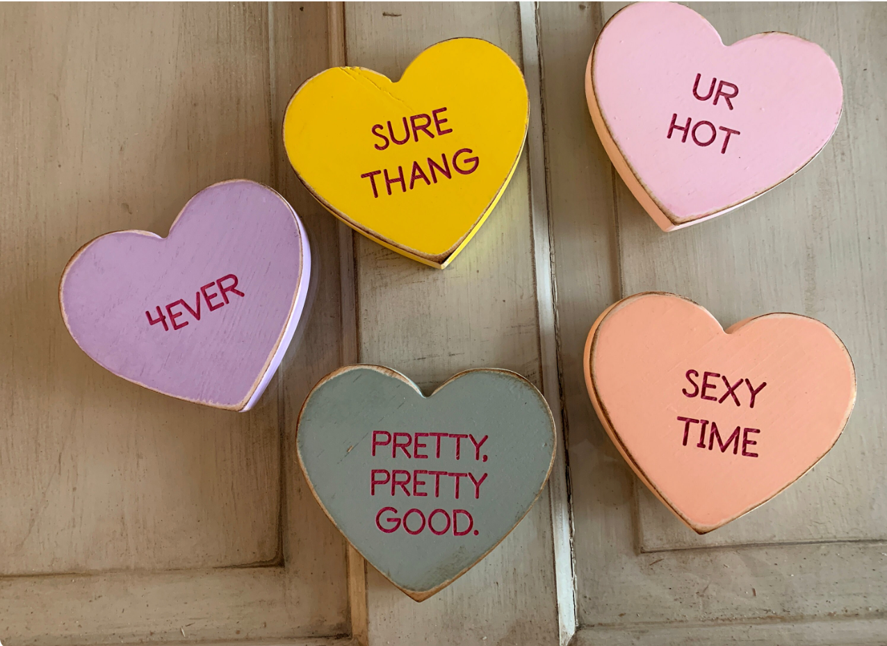 Solid Wood Conversation Heart 5" Tall with Personalized Message - Choose your color