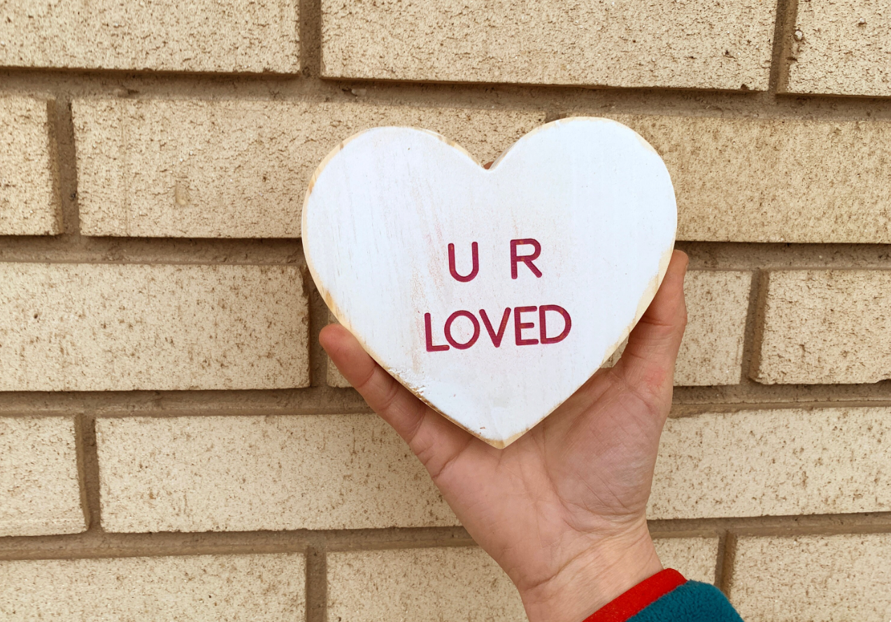 Solid Wood Conversation Heart 5" Tall with Personalized Message - Choose your color