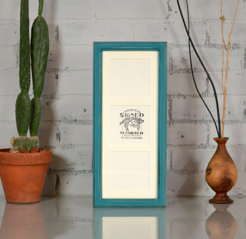 6x15" frame in 1x1 Double Cove style - Holds (3) 4x4" Photos - Choose your color - FREE SHIPPING!