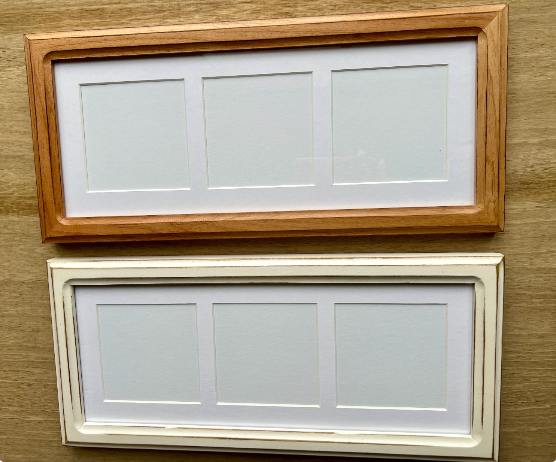 6x15" frame in 1x1 Double Cove style - Holds (3) 4x4" Photos - Choose your color - FREE SHIPPING!