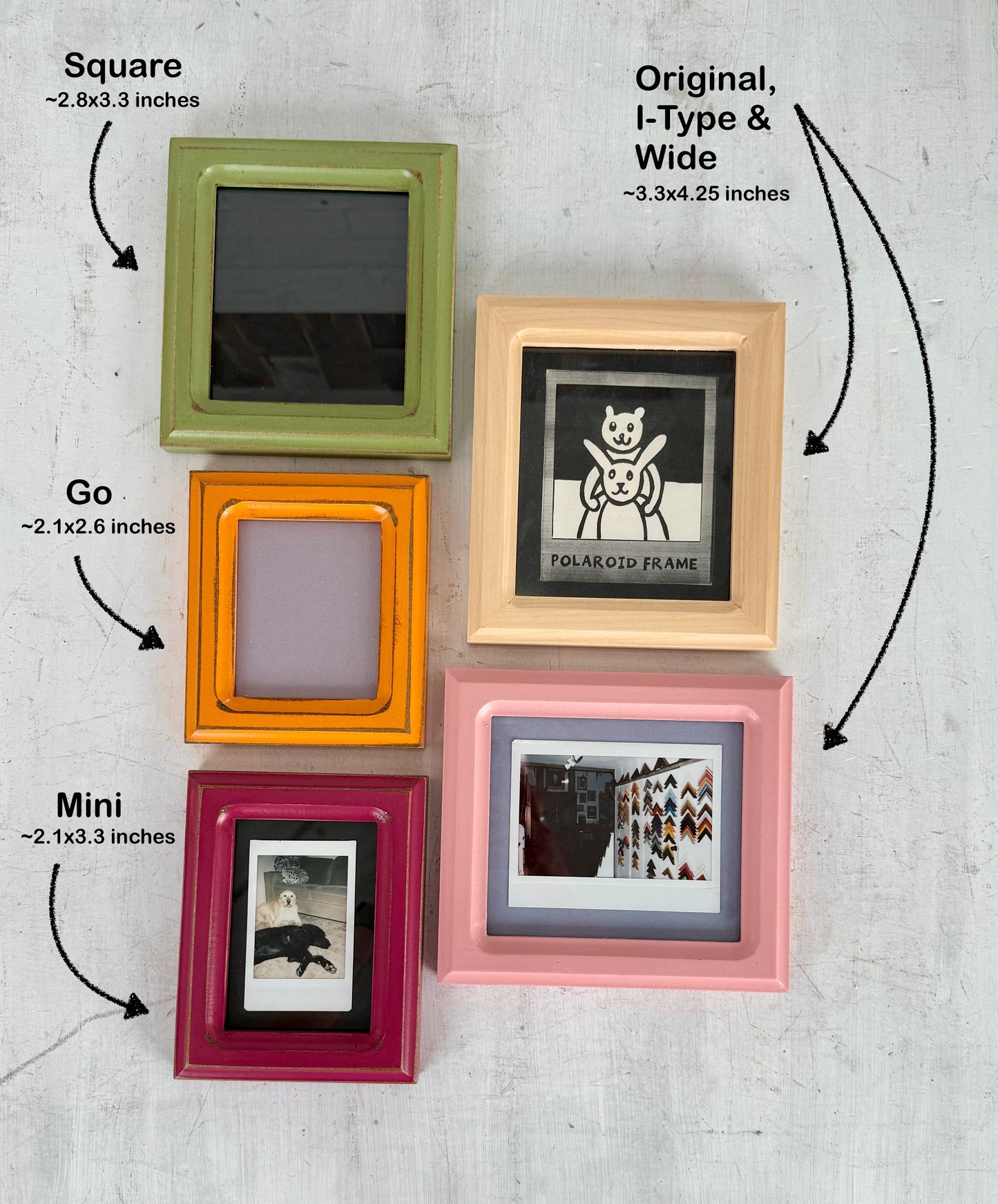 Picture Frame for Instant Camera Print in Double Cove Style - Choose Your Size & Color
