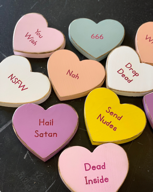 Solid Wood Conversation Heart 5" Tall with Personalized Message - Choose your color