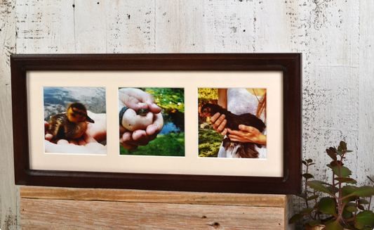 6x15" frame in 1x1 Double Cove style - Holds (3) 4x4" Photos - Choose your color - FREE SHIPPING!