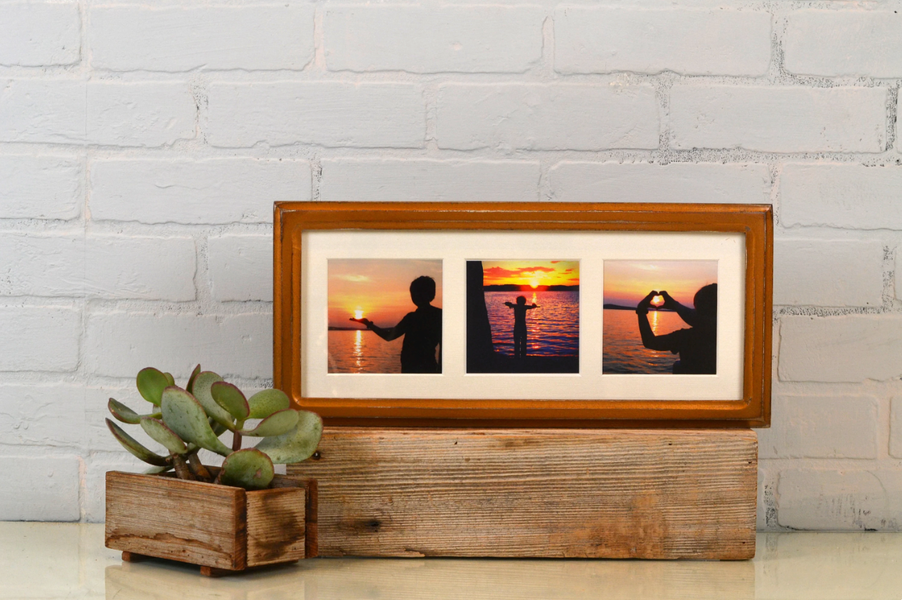 6x15" frame in 1x1 Double Cove style - Holds (3) 4x4" Photos - Choose your color - FREE SHIPPING!