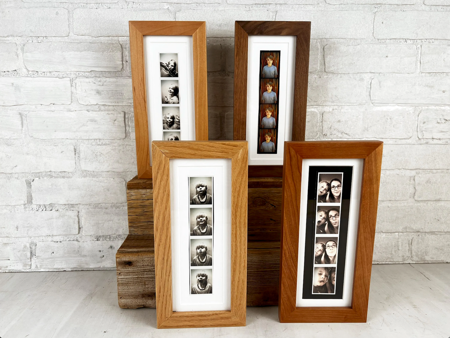 4x10 Picture Frame for 2x8" Photo Booth Strip - 1x1 Flat style and Natural Hardwood of Your Choice - Ships Right Away - FREE SHIPPING