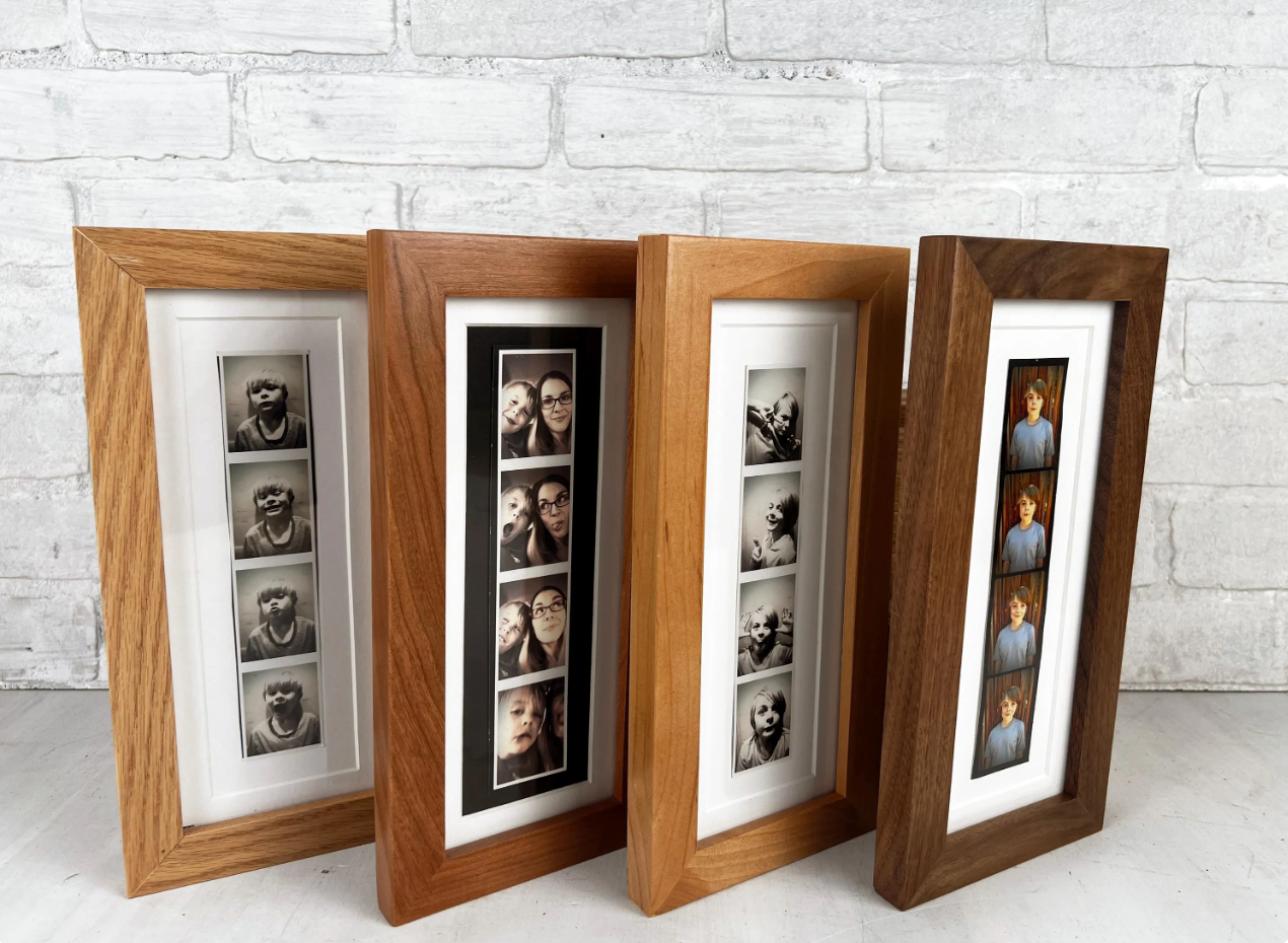 4x10 Picture Frame for 2x8" Photo Booth Strip - 1x1 Flat style and Natural Hardwood of Your Choice - Ships Right Away - FREE SHIPPING