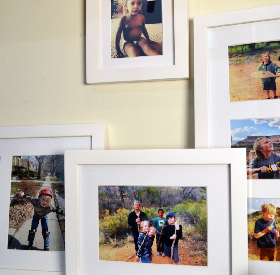 Set of 6 gallery style picture frames in 1x1 Flat - Choose your frame & mat color