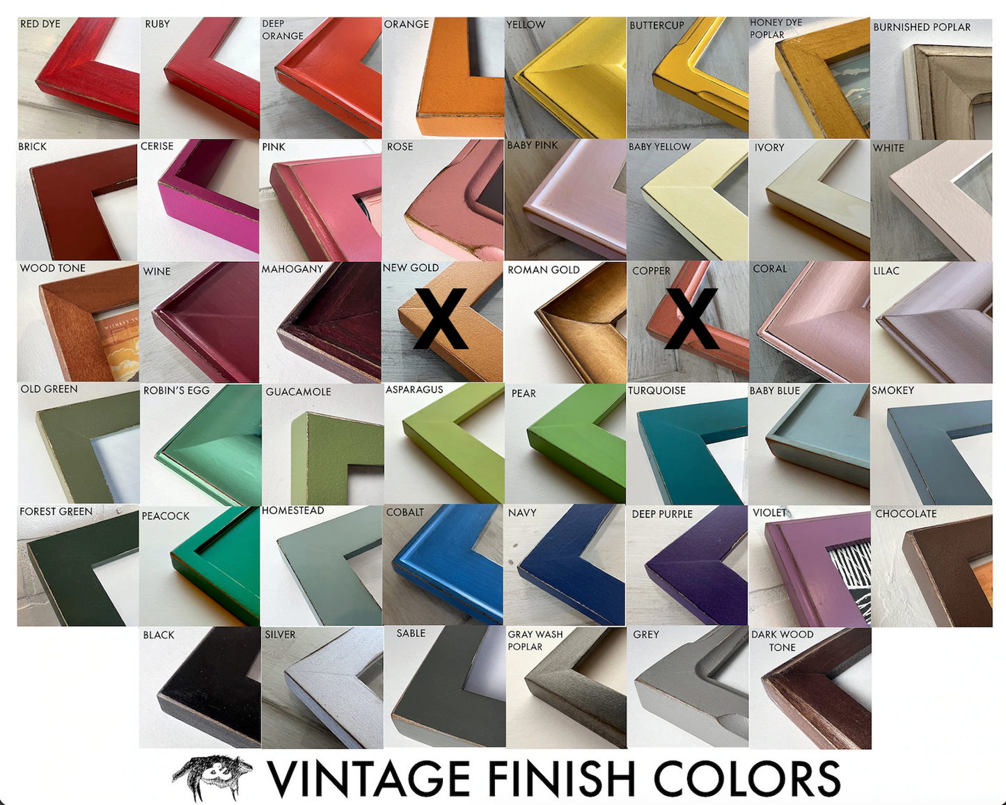 3x5" frame in 1x1 Shallow Bones style - Choose your color - FREE SHIPPING